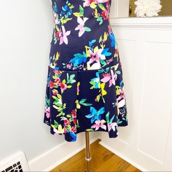 Chaps Black Floral Fit & Flare Scuba Dress 6 Small - Picture 4 of 9